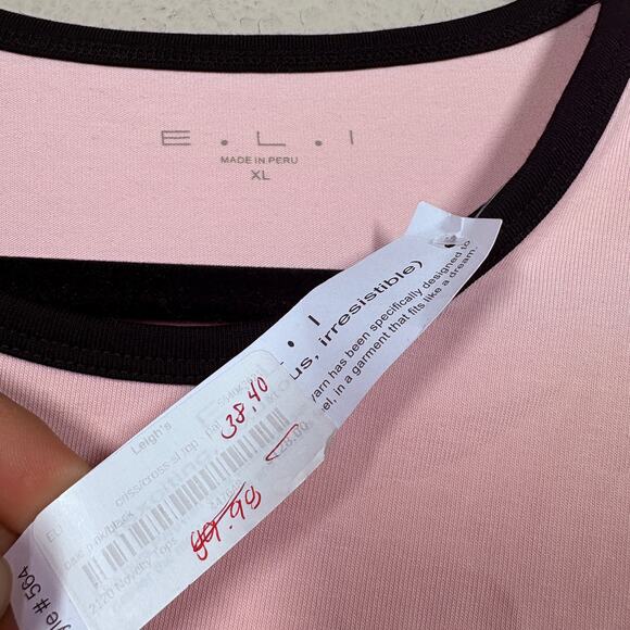 E.L.I Size XL Ringer Tee T-Shirt Pink Relaxed Pima Cotton Blend Lace Up Sleeve - Picture 9 of 10